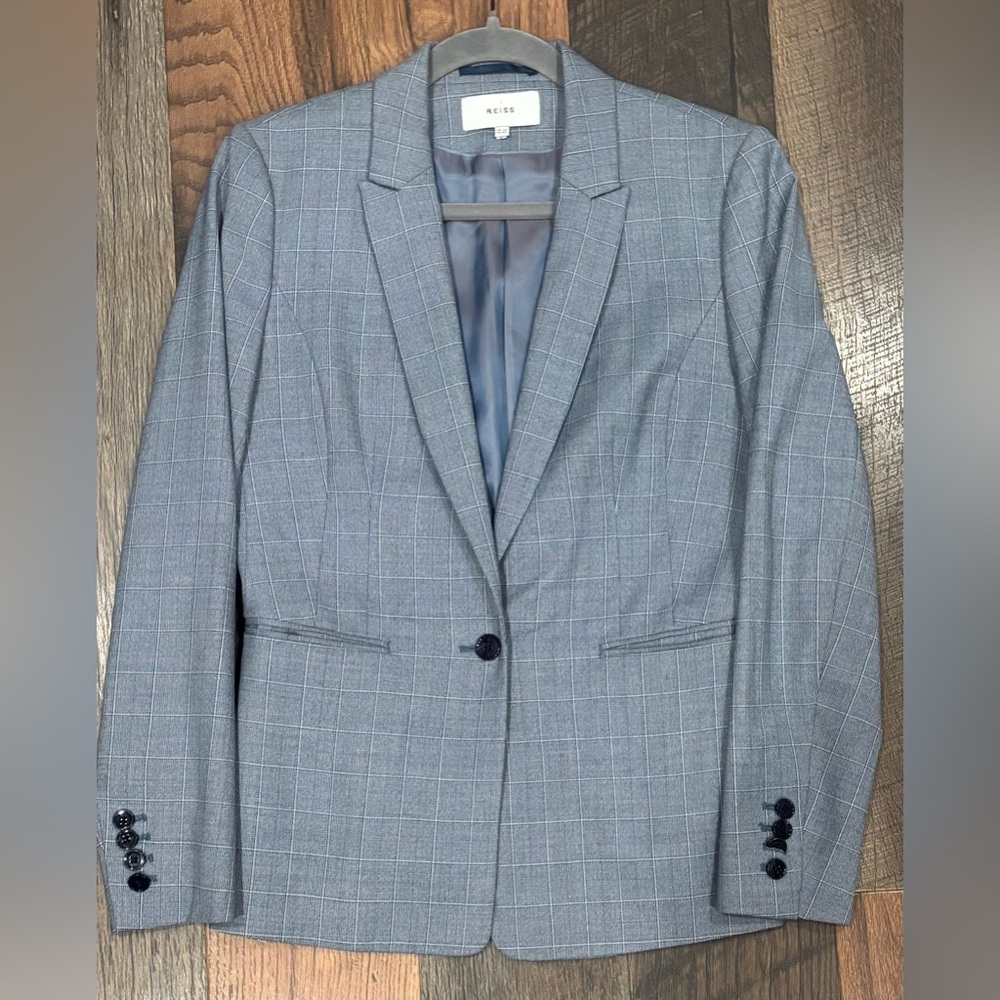 Reiss Dusty Blue Women’s Plaid Blazer in size 8. Great condition!